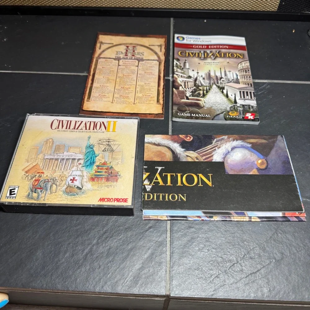 Sid Meier Civilization II PC Game CD-ROM with Civ IV Manual and Poster Lot